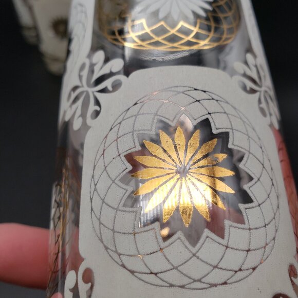Libbey Frosted Daisy Gold Highball Glass Set 6 Vintage Mid Century Barware - Picture 8 of 14